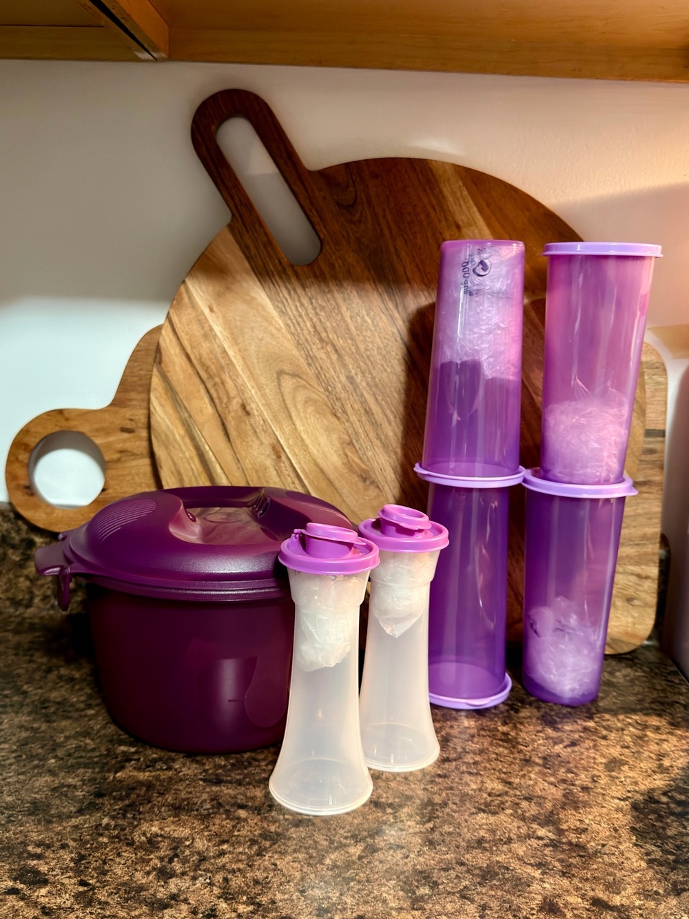 Tupperware Purple microwave, cups, salt n pepper